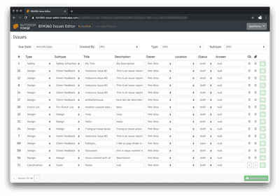 Prototype application for bulk-editing BIM 360 issues using Autodesk Forge APIs.